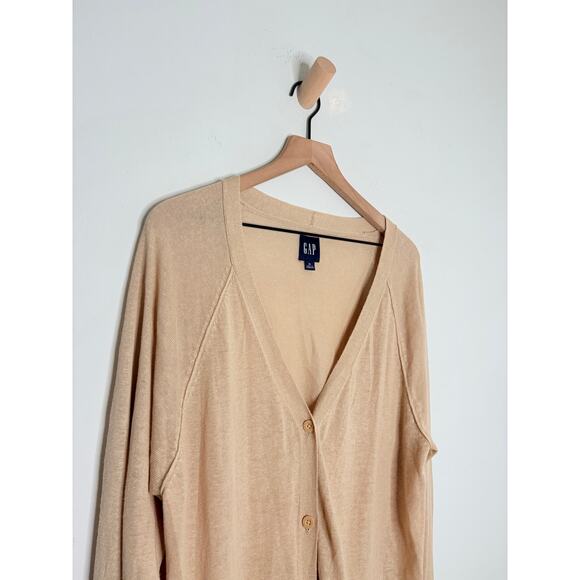 Gap Linen Cardigan Sweater Beige Tan Button Up Womens XL Minimalist - Picture 3 of 9